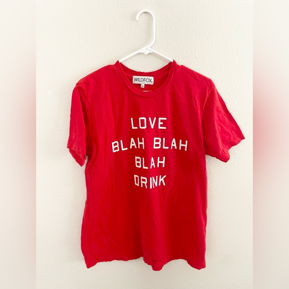 Wildfox Love Blah Drink graphic tee shirt red white medium distressed tshirt
